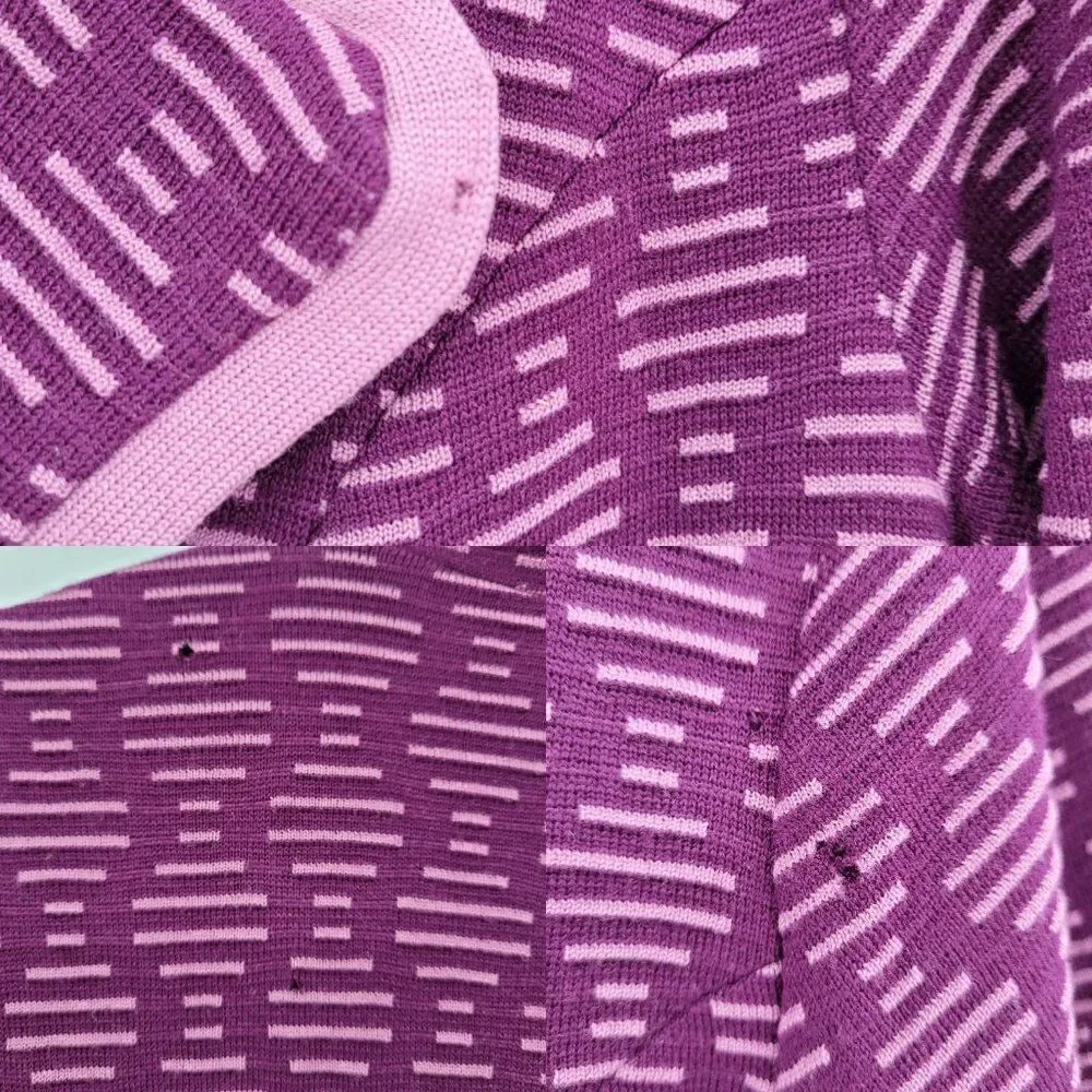 Vintage 60s Trench Coat XL 100% Wool Knit Mod Geometric Print‎ Pearl Button Pink